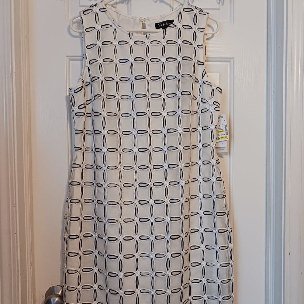 024 S.L. Fashions Women's Black/Ivory SL Ribbon, Soutache Dress (14) NWT